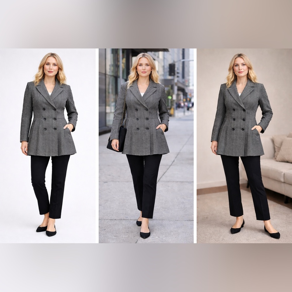 Torrid Plus peplum size 0 Black White Herringbone Coat Jacket Double Breasted
